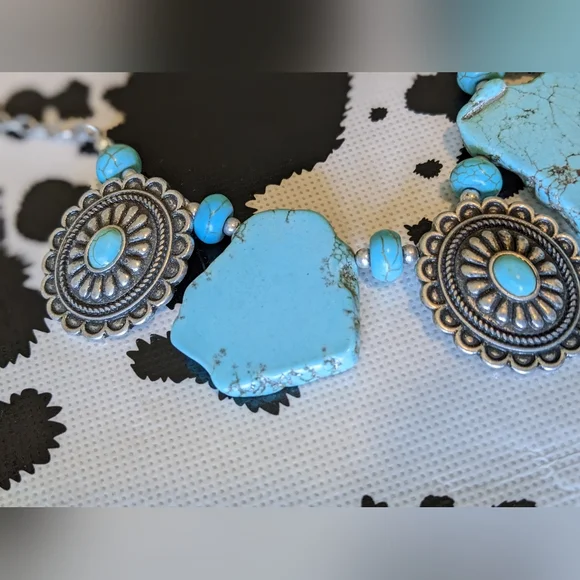 Turquoise and Silver Statement Necklace - Picture 2 of 5